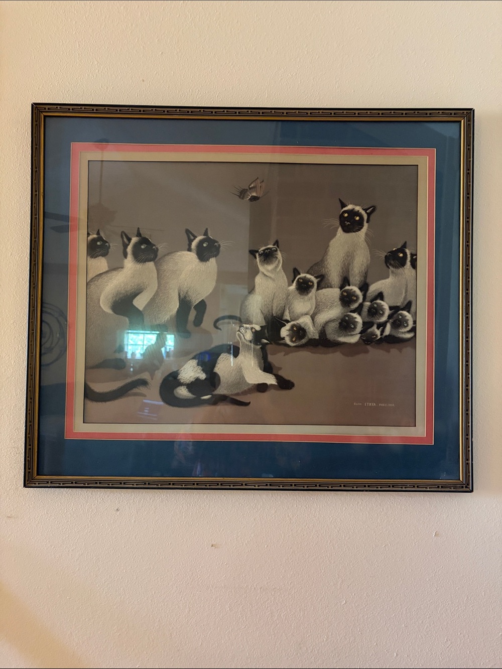 Siamese Cat Family Framed Art - Blue / Cream Mat The Intruder from 1959